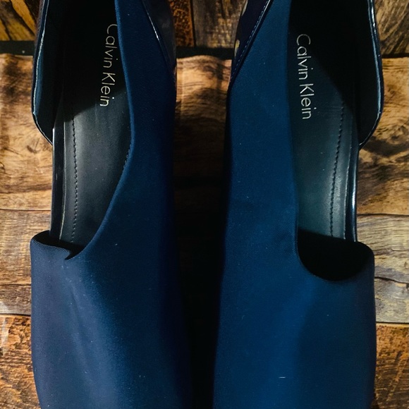 Calvin Klein Peep Toe Fabric Wrap Wedge Heels size 8 1/2 - 9 blue - Picture 4 of 14